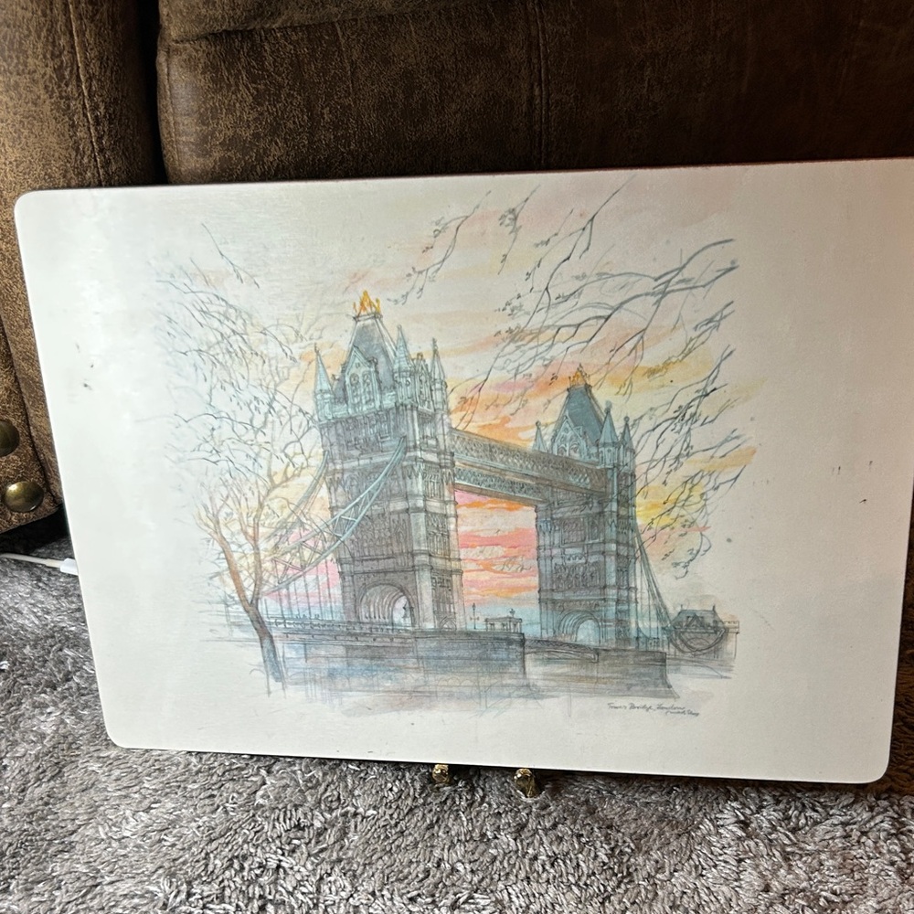 Lady Clare  Tower Bridge Illustration Art Print felt back chopping board